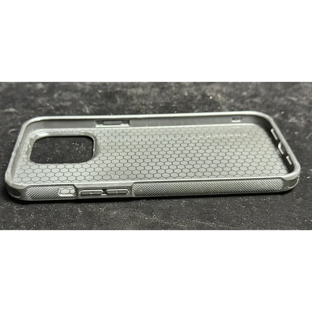 iPhone 14 Pro Max Case: Brown Faux Leather, Honeycomb Shockproof, Gray Frame
